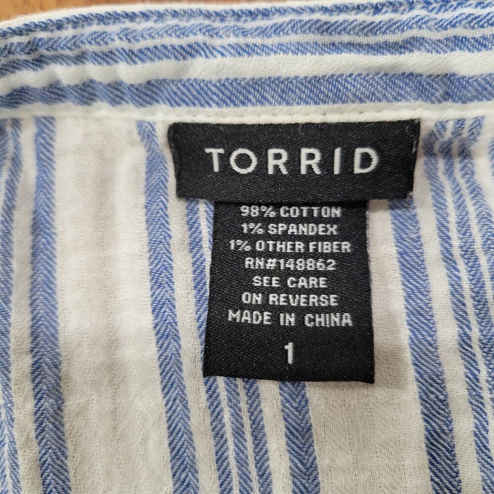 Torrid Blue and White Stripe Herringbone Tank Drawstring Shoulders Size 1X 14/16 - Picture 9 of 10